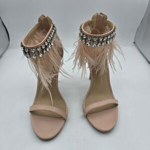 Zigi Soho Women Brynlea Feather Jeweled Open Toe Heels Sandal Size 7.5 Pink NEW